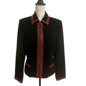 Donna Morgan Black Crimson Red Faux Python Trim Zip Blazer Jacket Sz 10 EUC
